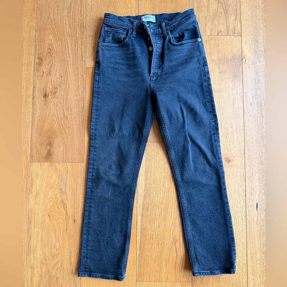 Agolde Jeans Women 25 Black Riley High Rise Straight Crop Button Fly Casual